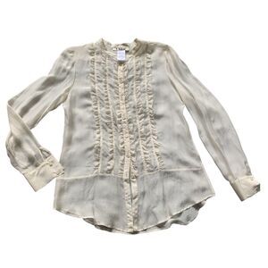 CHLOÉ Ruffled Georgette 100% Silk cream Blouse Shirt Top sz M